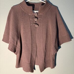 Sonoma Ribbed Knit Sweater Poncho In Mauve w Oversized Buttons - Size L
